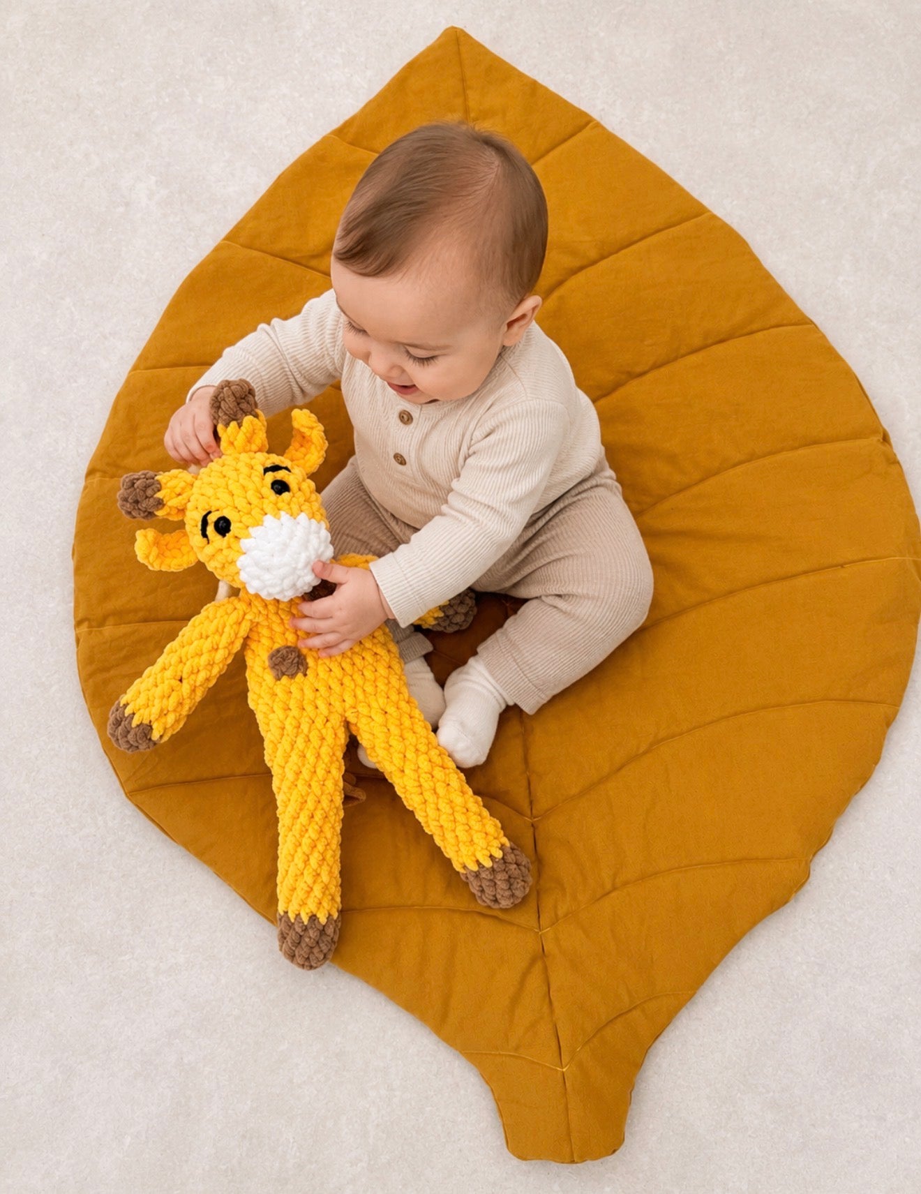 100% Cotton Leaf-Shaped Quilted Baby Play Mat – Mustard Yellow