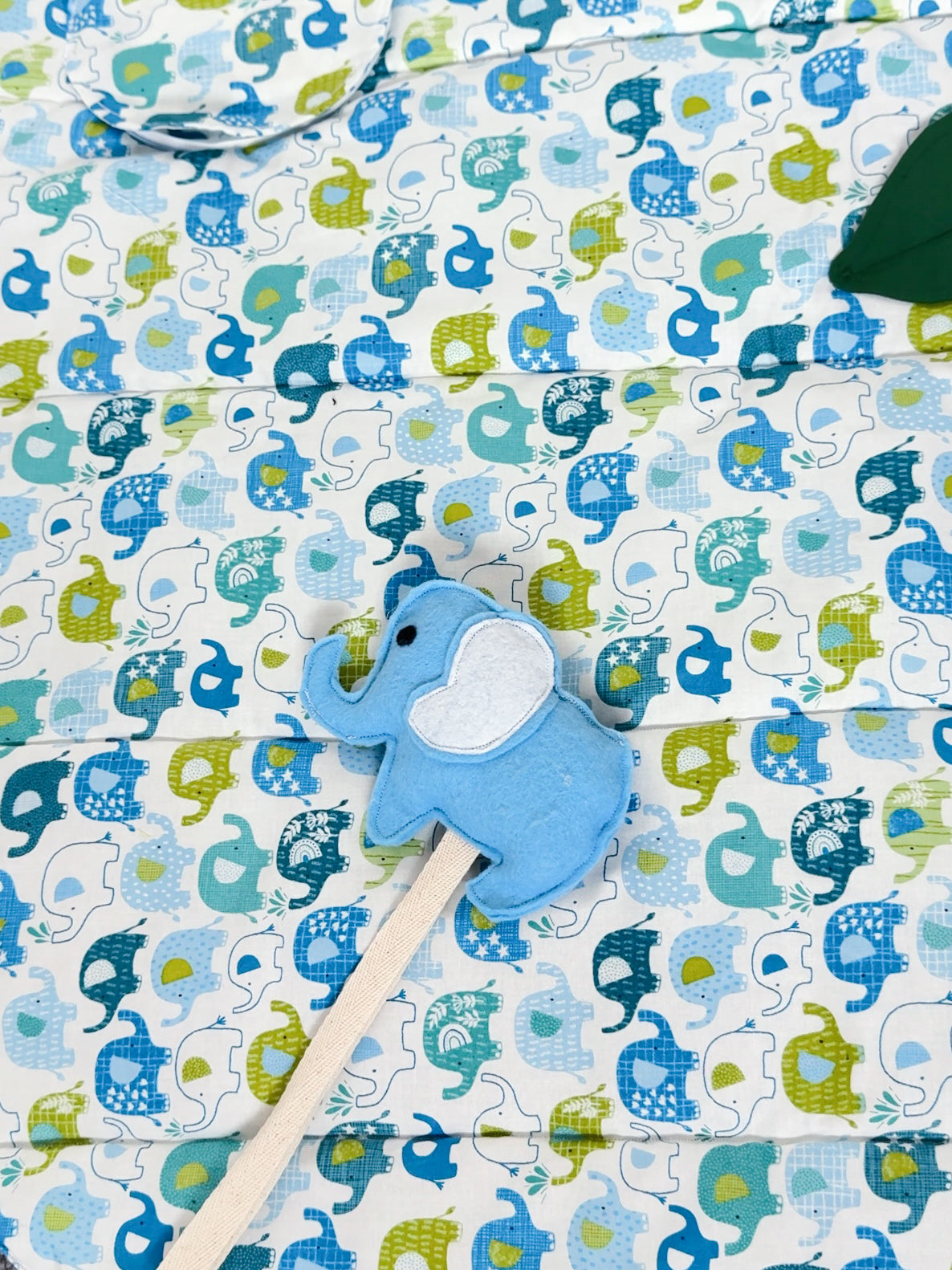 Blue Baby Elephant Sensory Play Mat – Mirror, Rattle, Crinkle Cloud & 3D Leaves