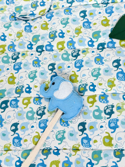 Blue Baby Elephant Sensory Play Mat – Mirror, Rattle, Crinkle Cloud & 3D Leaves