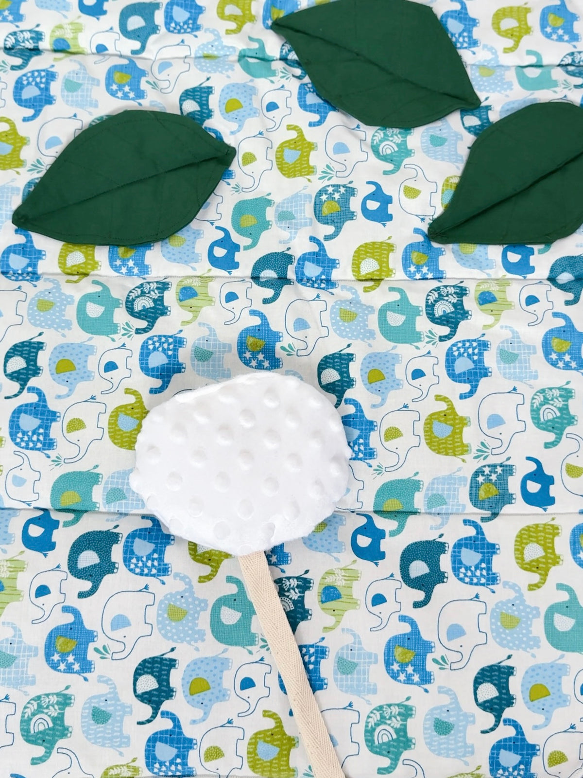 Blue Baby Elephant Sensory Play Mat – Mirror, Rattle, Crinkle Cloud & 3D Leaves