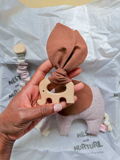 Blush Meadow Elephant Baby Gift Set | Rattle, Teether & Pacifier Clip