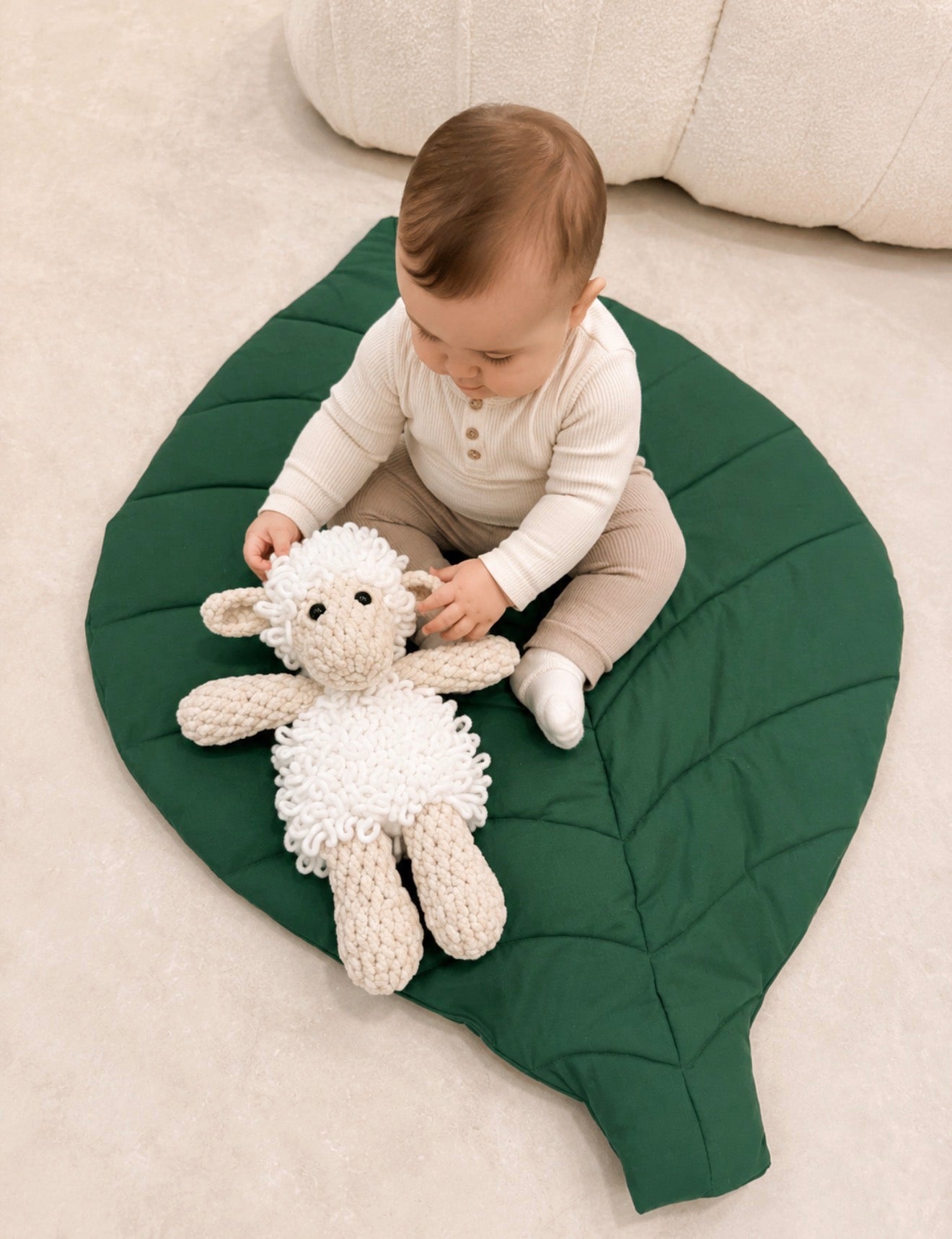 100% Cotton Leaf-Shaped Quilted Baby Play Mat – Forest Green