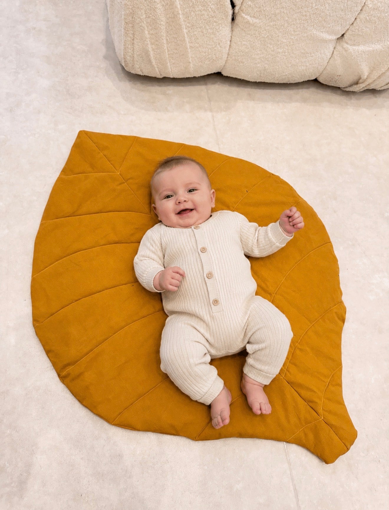 100% Cotton Leaf-Shaped Quilted Baby Play Mat – Mustard Yellow