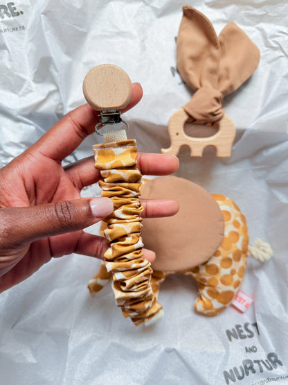 Golden Safari Elephant Baby Gift Set | Rattle, Teether & Pacifier Clip