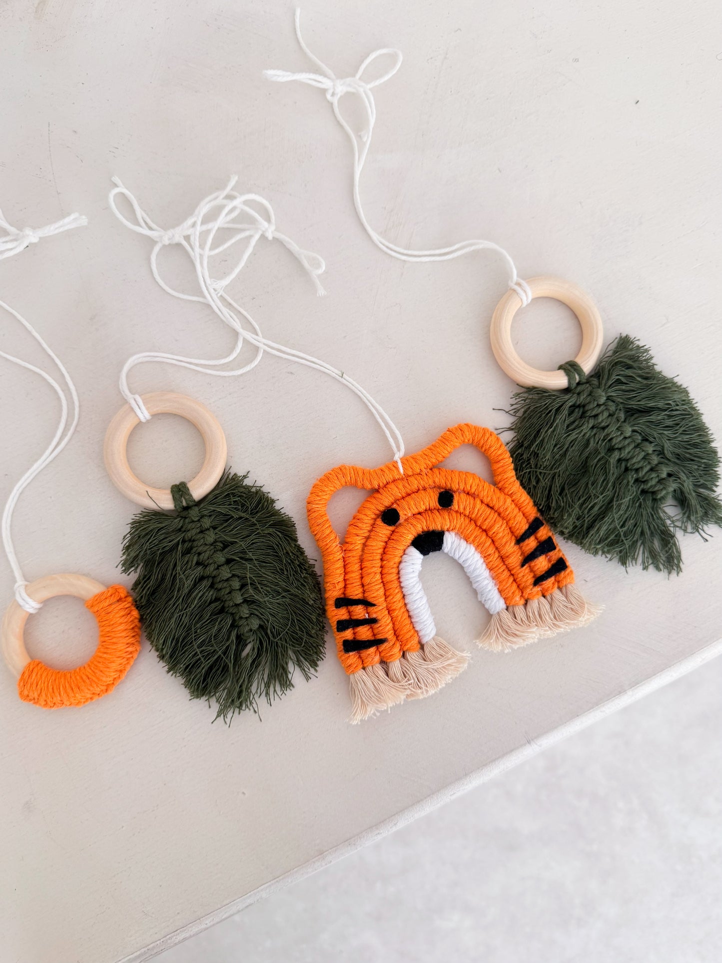 Tiger Macramé Baby Play Gym Toy Set | Handmade Montessori Hanging Toys | Jungle Nursery Decor