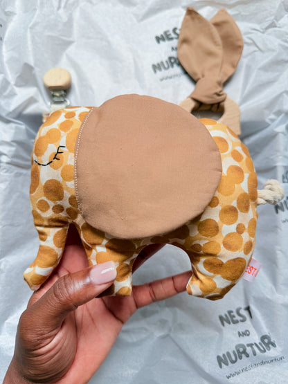 Golden Safari Elephant Baby Gift Set | Rattle, Teether & Pacifier Clip