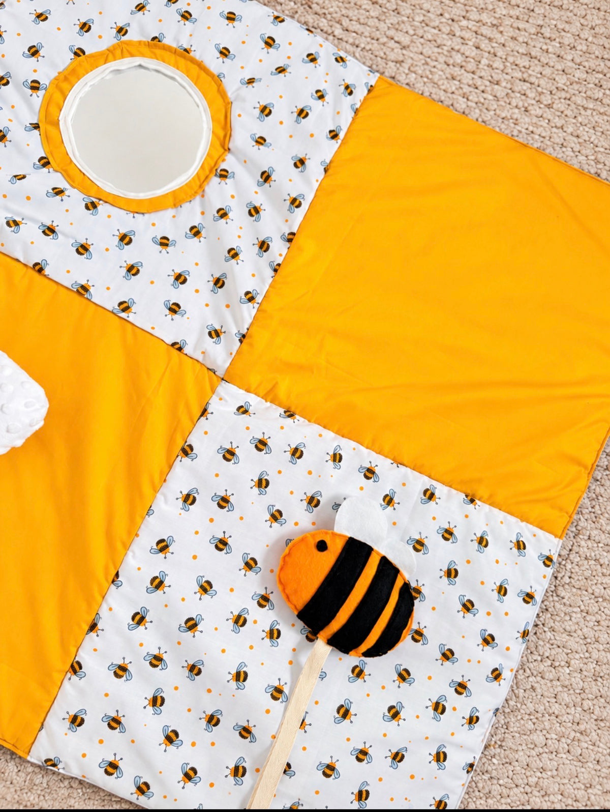 Baby Sensory Play Mat – Bumblebee with Mirror & Crinkle Cloud