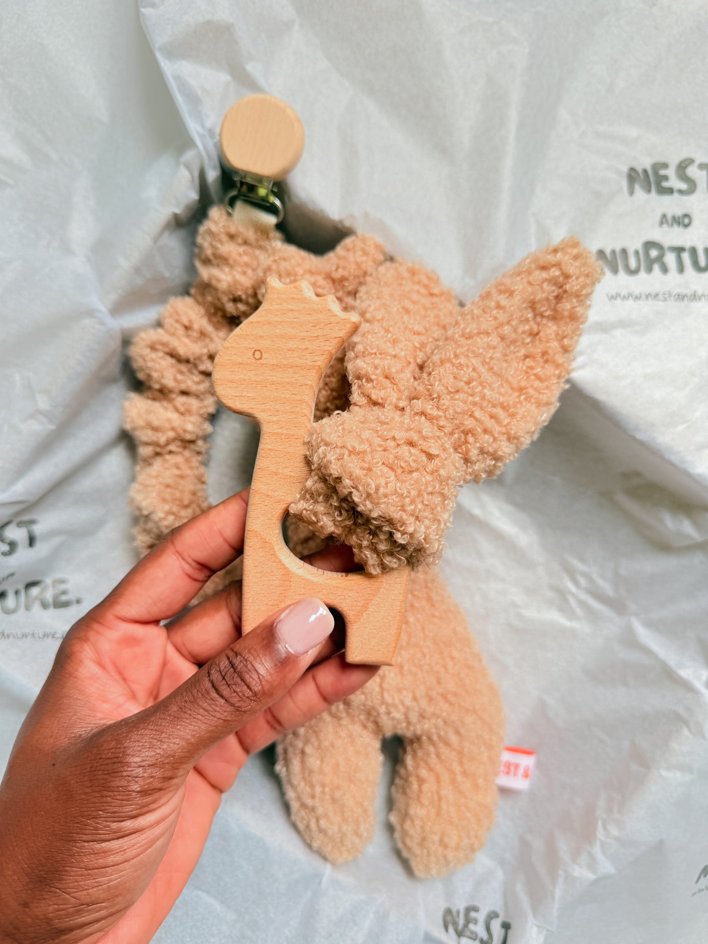 Apricot Boucle Giraffe Baby Gift Set | Rattle, Teether & Dummy Clip
