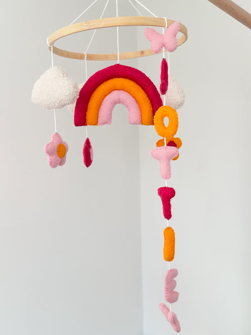 Flower and Rainbow Personalised Baby Mobile
