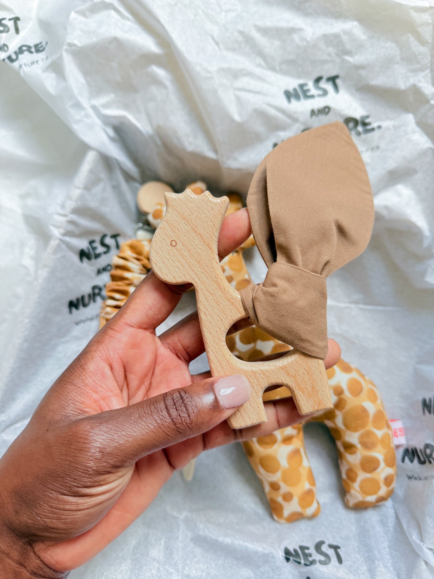 Golden Safari Giraffe Baby Gift Set | Rattle, Teether & Pacifier Clip