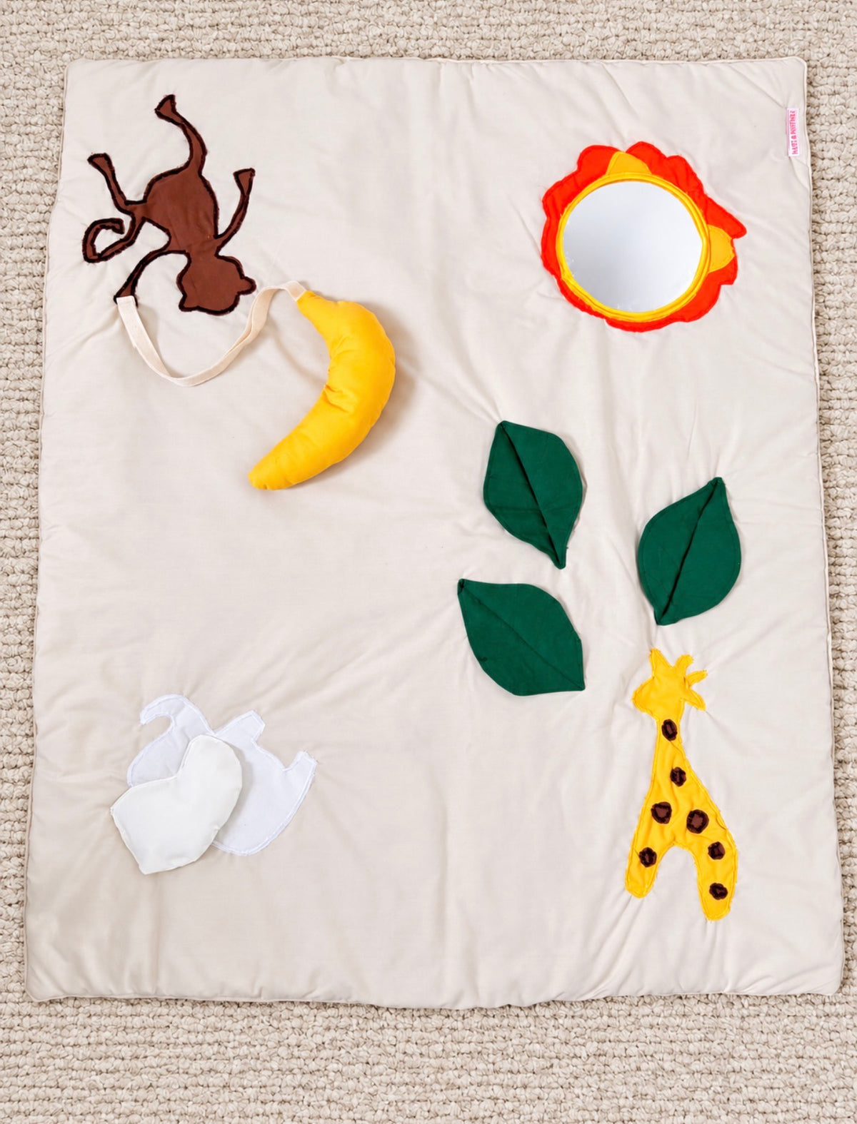 Baby Safari Sensory Play Mat – Lion Mirror, Banana Rattle & Crinkle Elephant