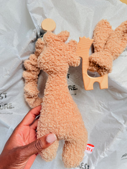 Apricot Boucle Giraffe Baby Gift Set | Rattle, Teether & Dummy Clip