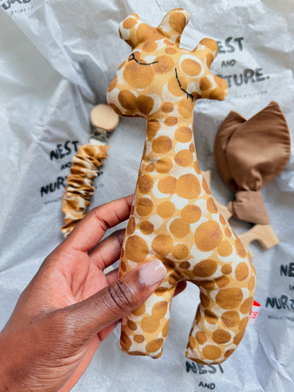 Golden Safari Giraffe Baby Gift Set | Rattle, Teether & Pacifier Clip