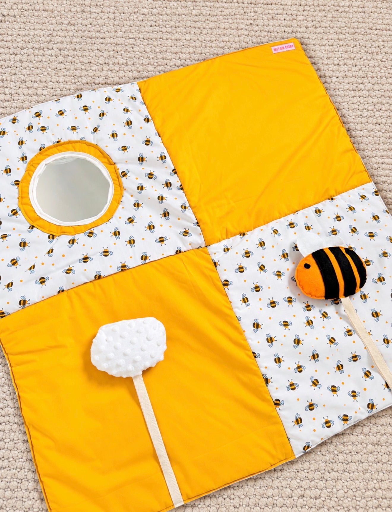Baby Sensory Play Mat – Bumblebee with Mirror & Crinkle Cloud