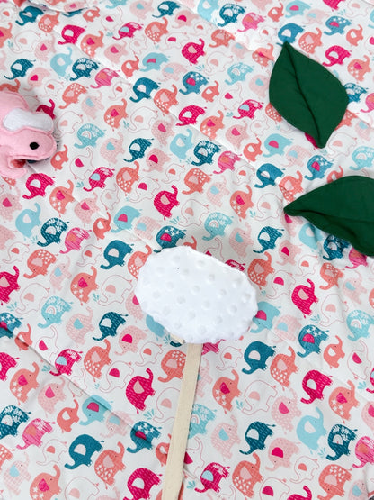 Pink Baby Elephant Sensory Play Mat – Mirror, Rattle, Crinkle Cloud & 3D Leaves