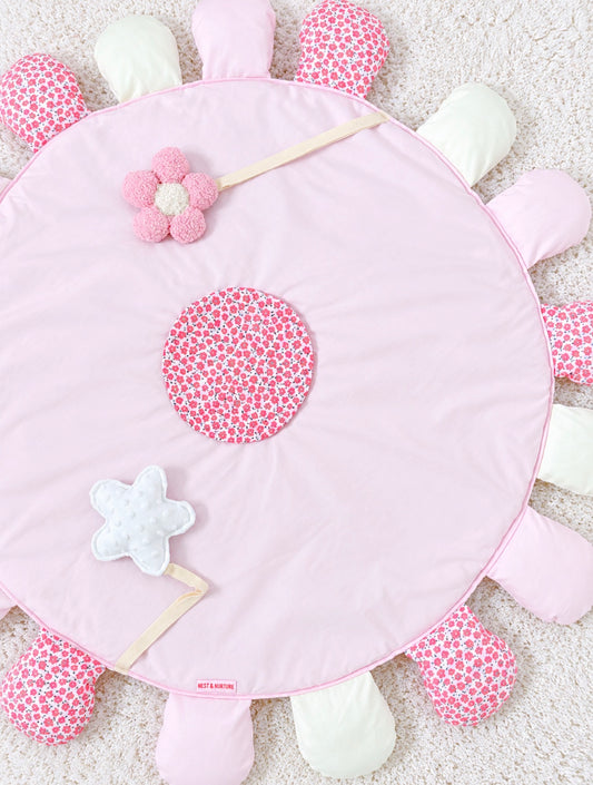 Baby Sensory Play Mat – Pink Flower with Mirror, Rattle & Crinkle Star